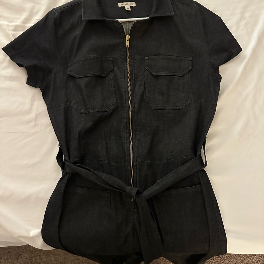 Albion CITY JUMPSUIT, Women’s Black Denim Jumpsuit with Belt, Worn Once.